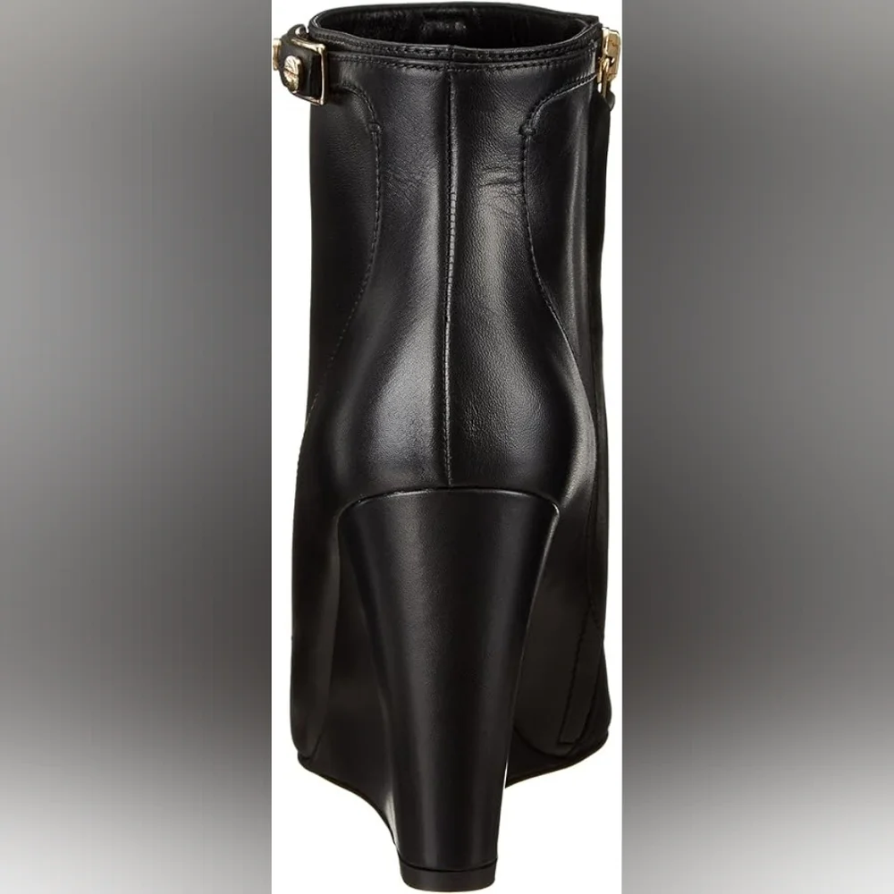 Hugo BOSS Elegant Luxury Black Leather Wedge Ankle Boots Size 38.5/9